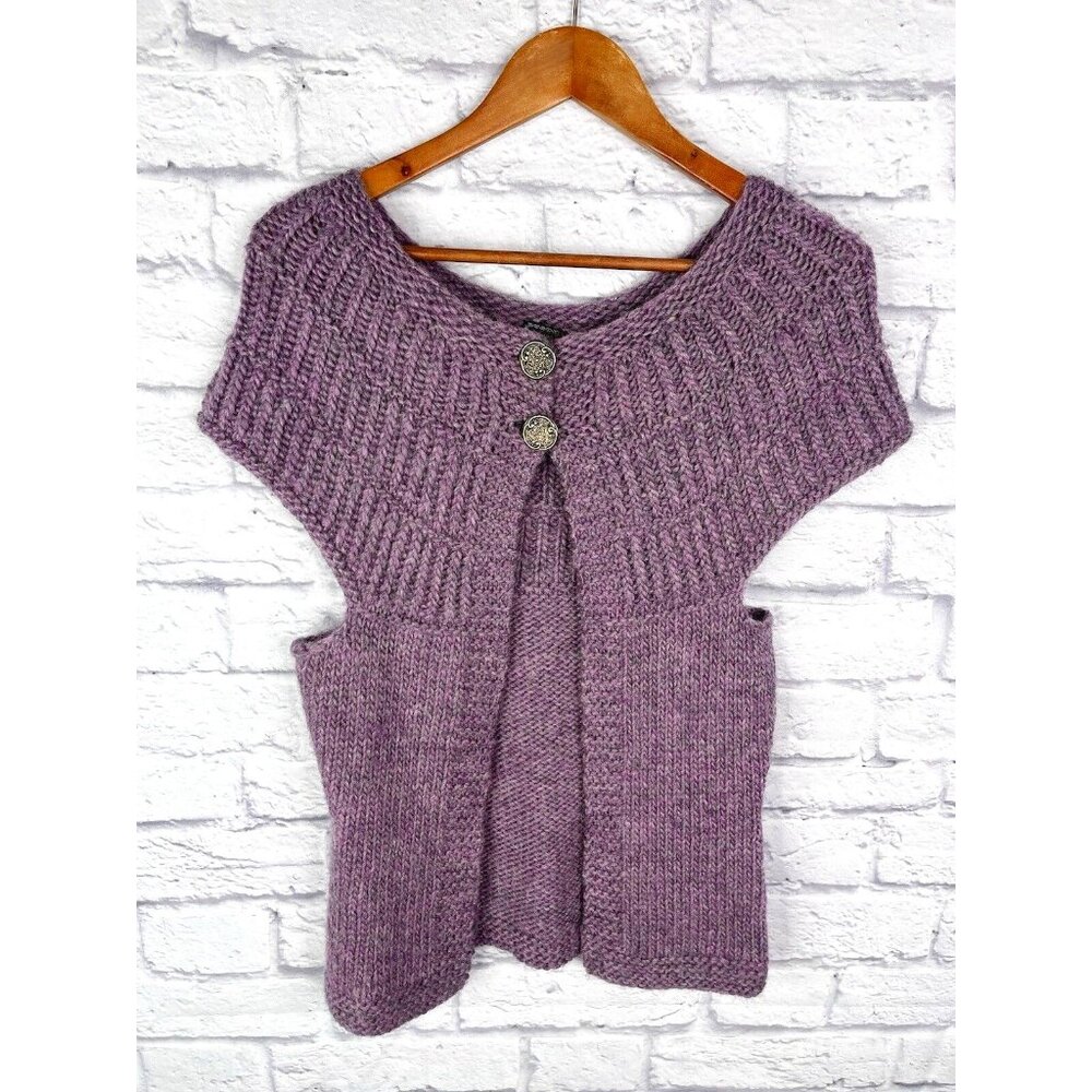 HANDKNIT Women's Purple Cap Sleeve Cardigan